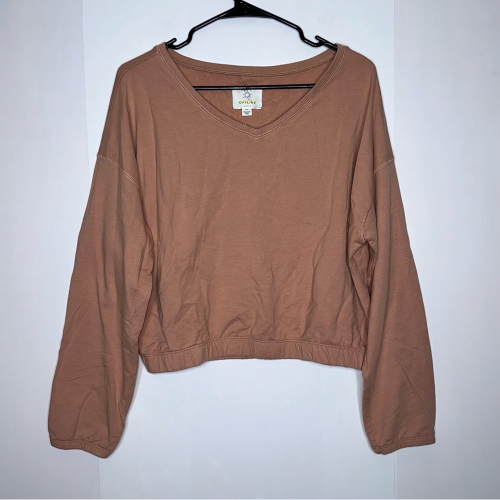 NWT Offline by Aerie brown v neck cropped sweatshirt size medium